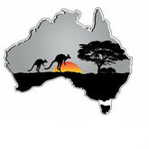 Australia Map Kangaroo Sunset Decal, Grey Vinyl Sticker for Motorhomes, Cars, Caravans, Trucks, 4WD Travel Adventure Graphic